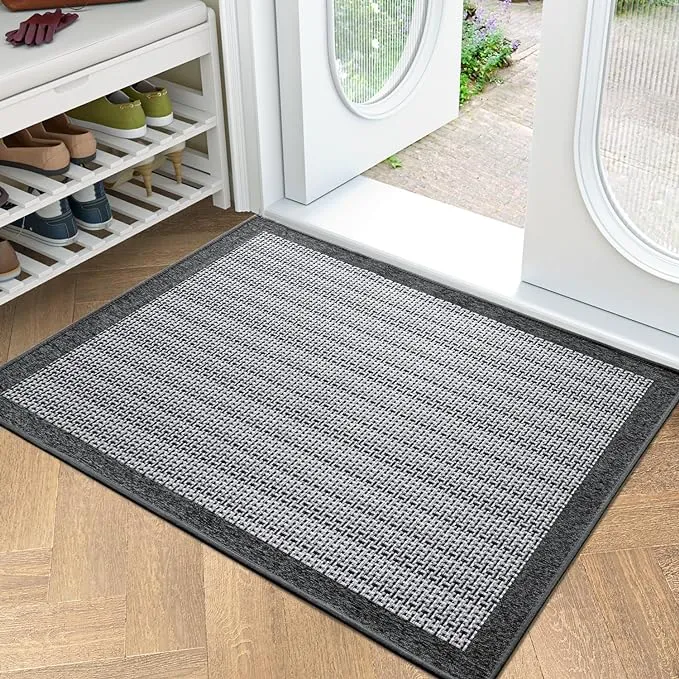 LUMI Door Mat Indoor Entrance, Rubber Backing Front Door Rug, Non Slip Absorbent Low-Profile Indoor Mats for Entryway, Indoor Mats for Entryway, Fall Doormat, 20''x32'', Grey