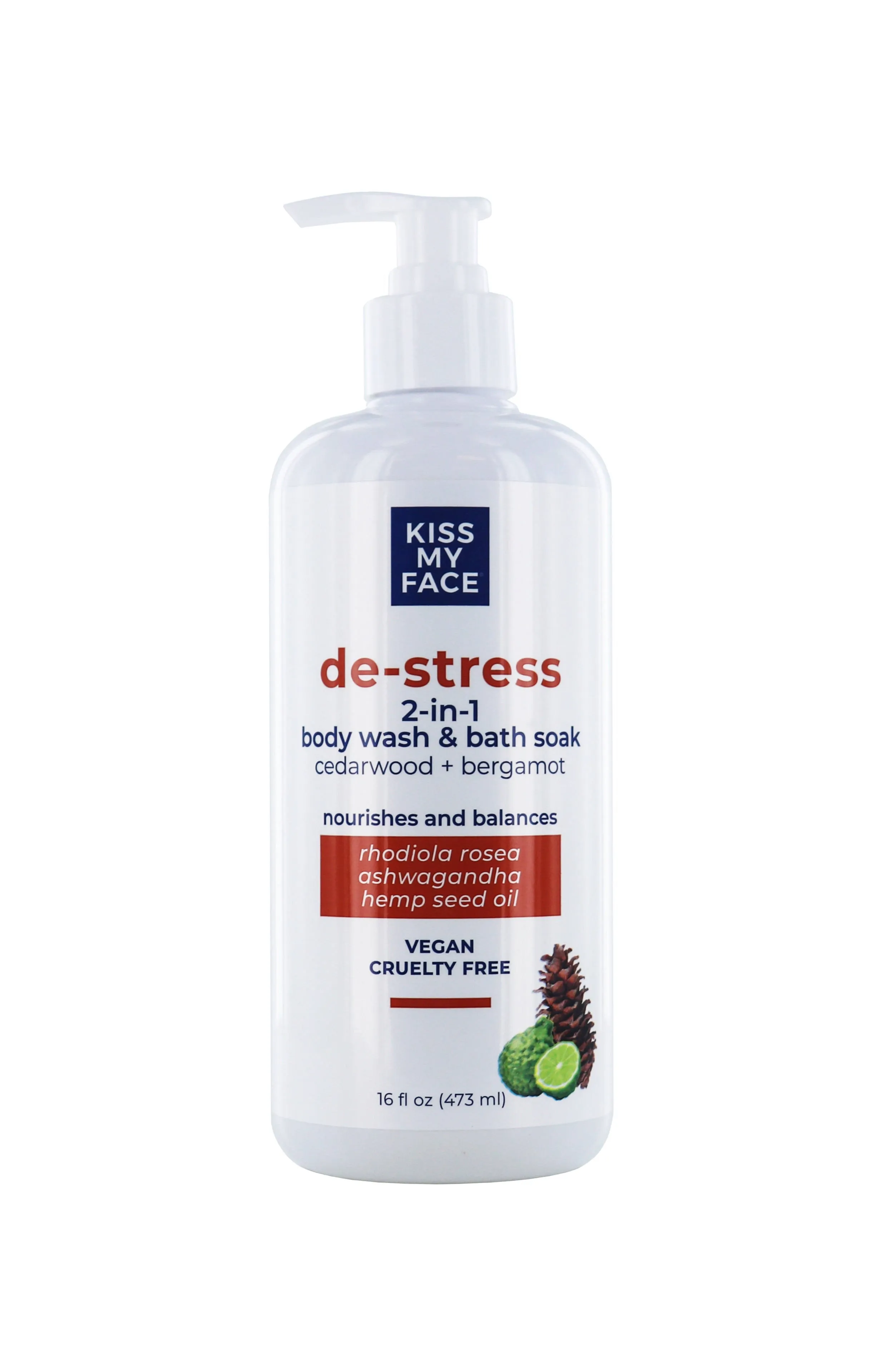 Kiss My Face Body Wash & Bath Soak, Cedarwood + Cergamot, 2 -in-1, De-Stress - 16 ...